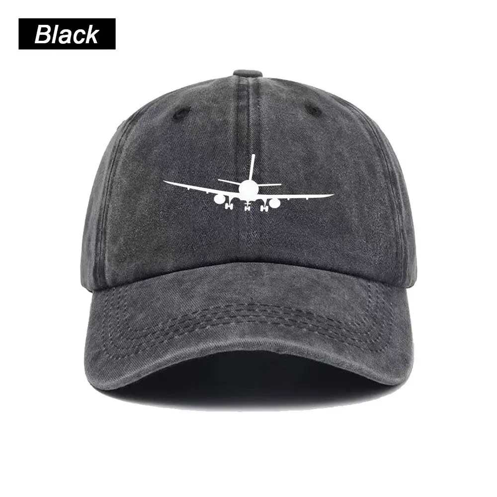 Vintage Washed Baseball Cap Airplane Air Force Logo Print Graphic Unisex Streetwear Casual Trucker Style Summer Cotton Sun Hat