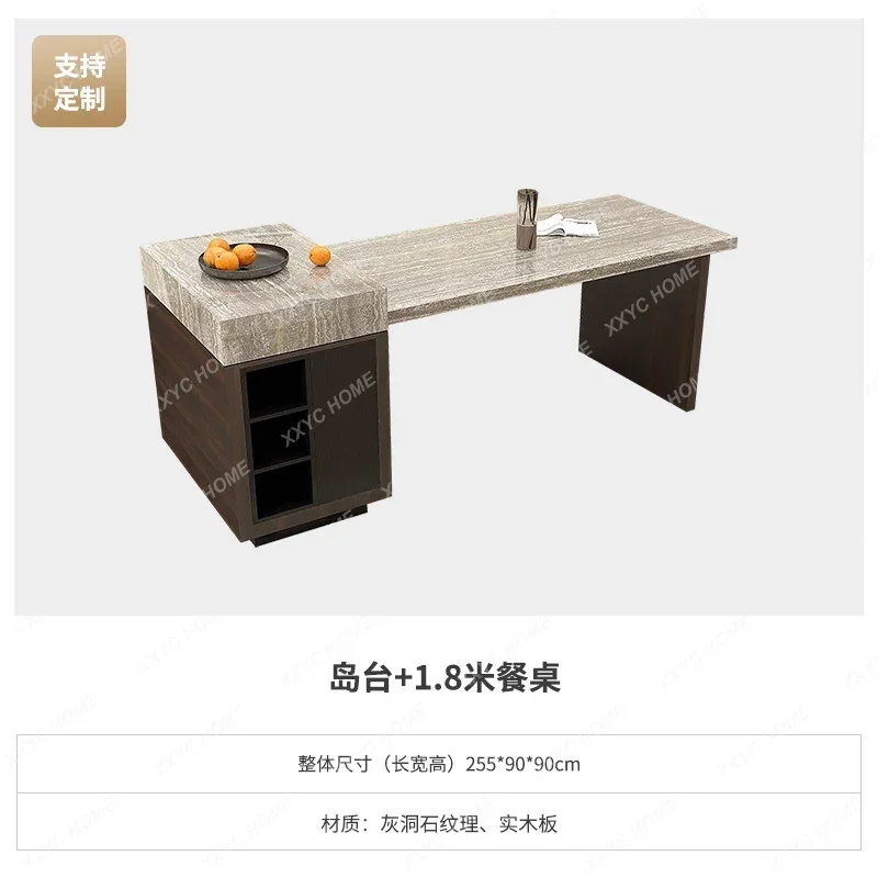 A Marble high-end island dining table integrated retractable dining table French against the wall light luxury modern simplici