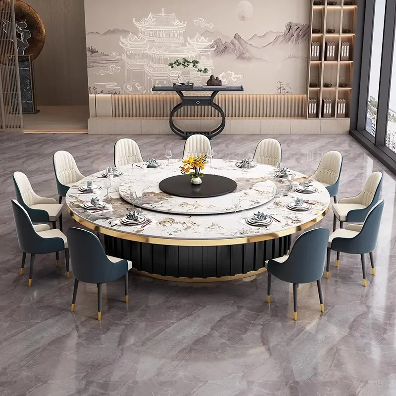 hotel restaurant large round table 20 people electric turntable modern simple clubhouse box induction cooker hot pot furniture