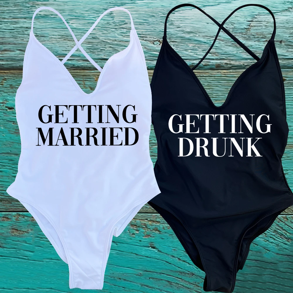 

GETTING MARRIED Мягкий цельный купальник для невесты GETTING DRUNK Женский купальник Купальный костюм Летняя пляжная одежда SQUAD
