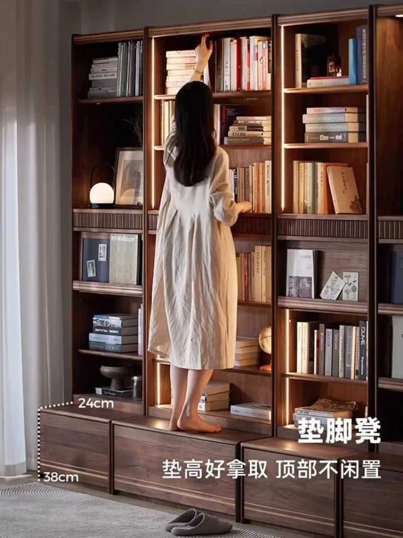 Famous craftsman whole house custom booth integrated whole wall living room North American black walnut solid wood bookshelf