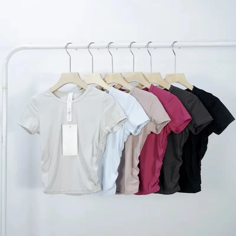 เสื้อครอปเอวสูงเซ็กซี่ของผู้หญิงเสื้อผ้าโยคะระบายอากาศได้เสื้อยืดใส่ออกกำลังกาย kemeja lengan pendek รัดรูป