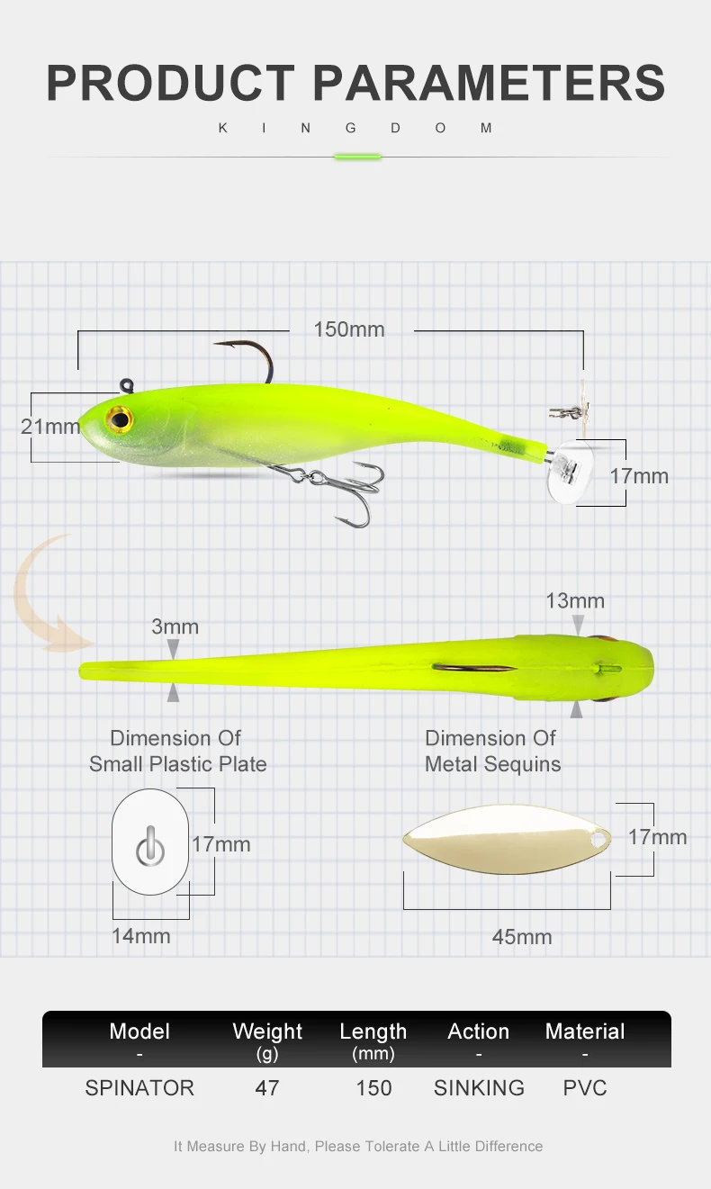 KINGDOM SPINATOR 150mm 47g Weicher Angelköder, Sinkender Swimbait, Spinner-Schwanz, Vibrationsköder für Barsch, Hecht und Raubfische – Detail 2