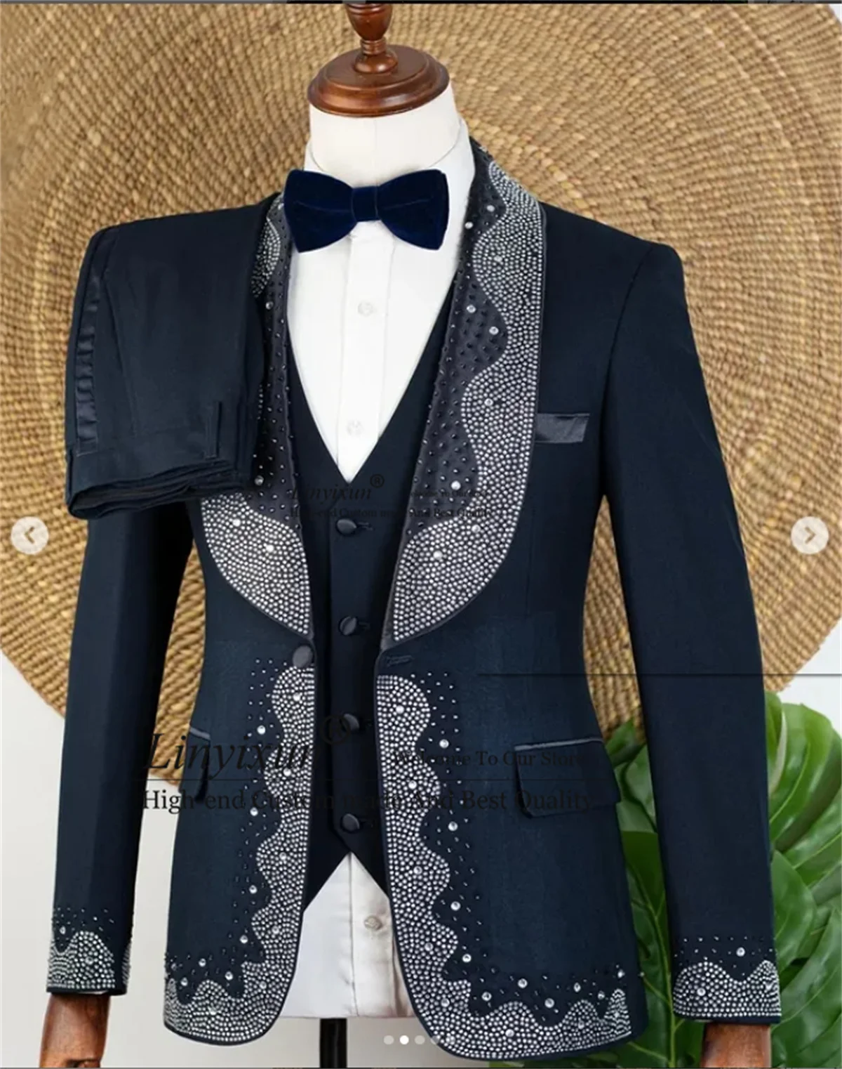 

Sparkly Slim Fit Groom Male Prom Blazers Jewelry Ornament Party Tuxedo Men Suit 3 Piece Sets Wedding Ropa Hombre Customized