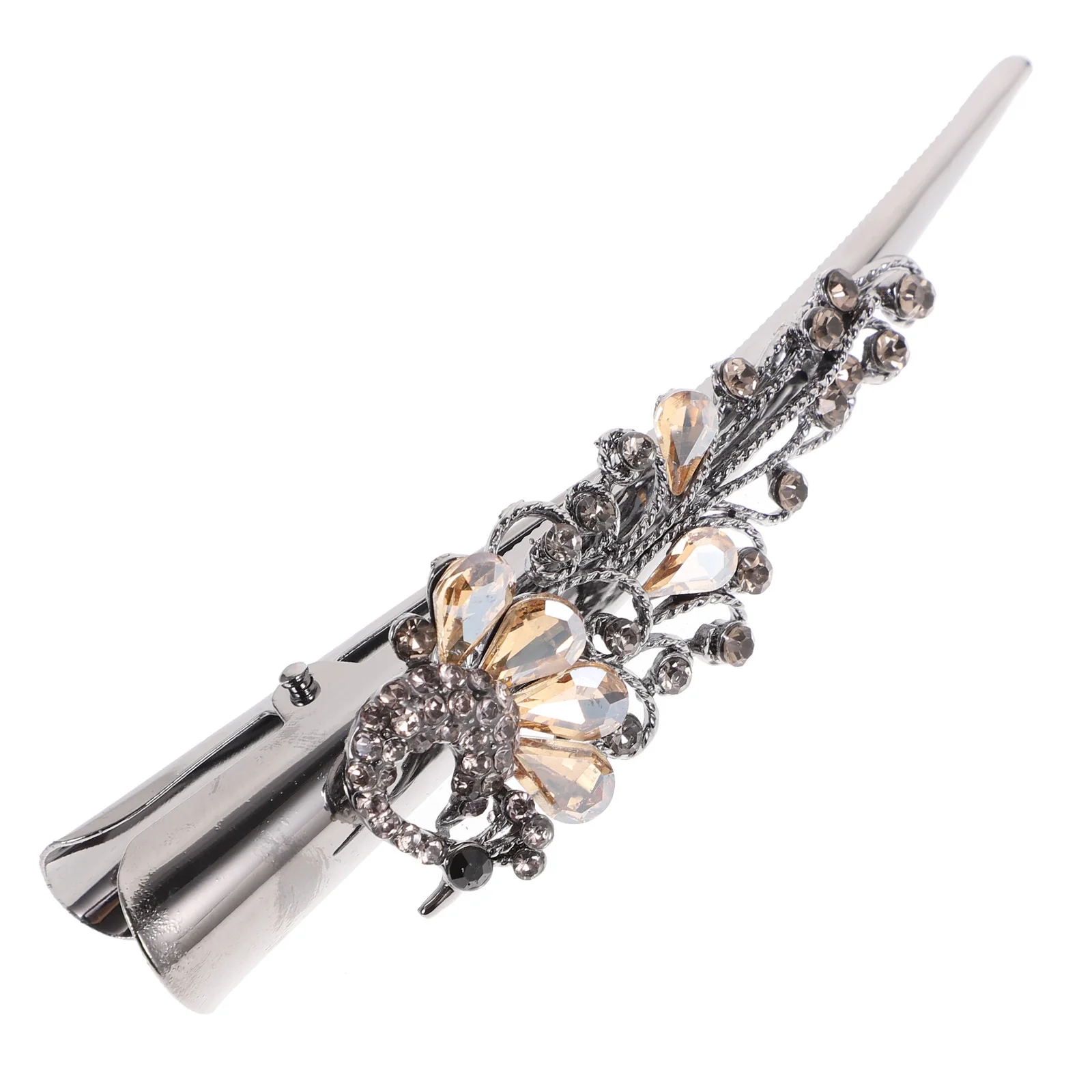 

1Pcs Cow Horn Hair Clip Premium Alloy Rhinestone Inlaid Design Duckbill Barrette for Fashion Hair Accessories Bang Barrette