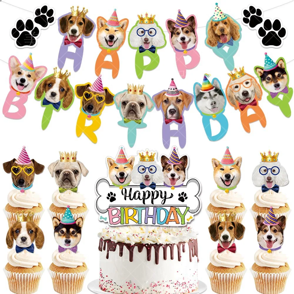 Dog Birthday Party Supplies Puppy Party Decorations Plates Cups Napkins Banner Paws Balloons Table Cover and Cake Topper