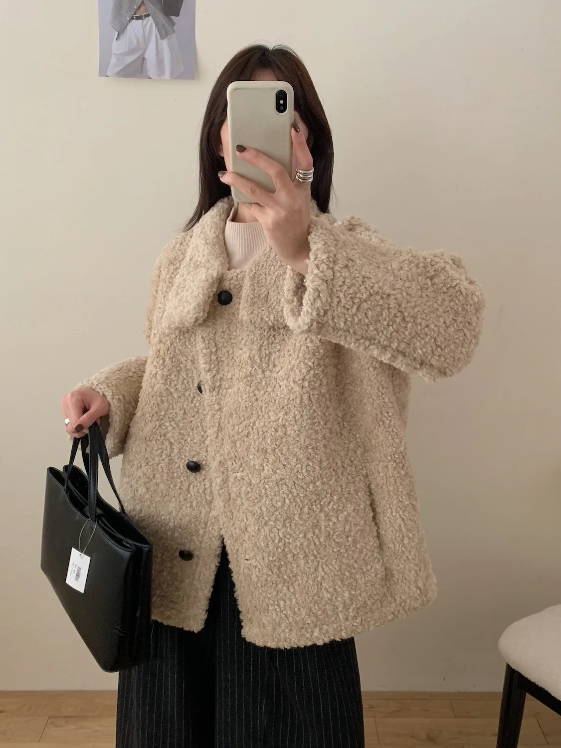 معطف دافئ من الفرو الصناعي للنساء بزر واحد ملابس خارجية شتوية Dongda Gate وصل حديثًا فضفاض مناسب طويل Sve طول منتظم #3