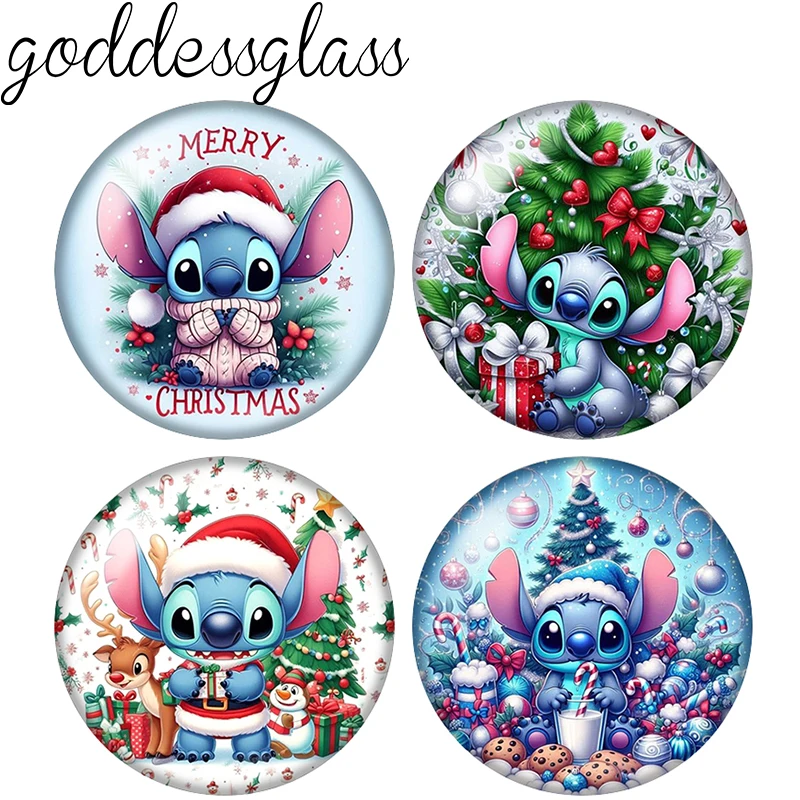 Disney Cute Stitch Merry Christmas Gift 12mm/18mm/20mm/25mm Round photo glass cabochon flat back Making findings for bracelets