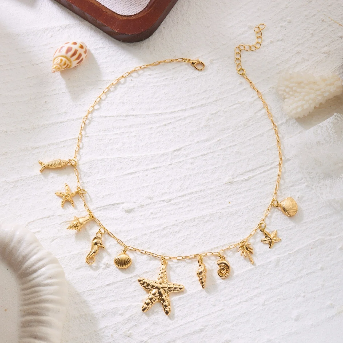 Boho Küsten-Halskette mit Seestern, Muschel, Seepferdchen, Schnecke, Fisch, Kokosnussbaum-Anhänger für Damen und Herren, Sonnen-Hummer-Choker, Sommer-Schmuck – Detail 16