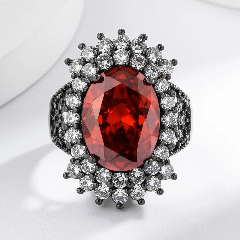 

Luxury Vintage 925 Sterling Silver Pomegranate Ruby Zircon Stable Niche Ladies Ring