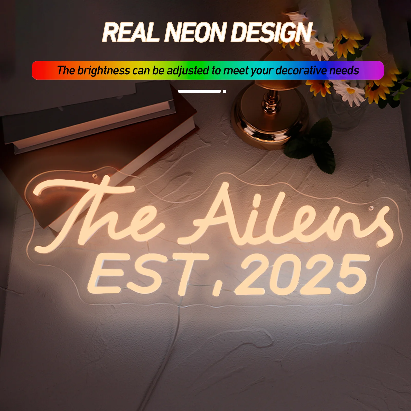 Neon na zamówienie, neon LED, lampka nocna na ślub, dekoracje do domu, lampa ścienna, personalizowane imię, logo firmy, prezent urodzinowy