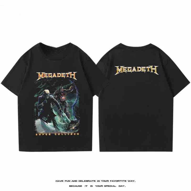 2024 MEGADETH Metal Band Short Sleeve T-shirt Men's and Women's New Summer Cotton Street Rock Trend Print Half Sleeve