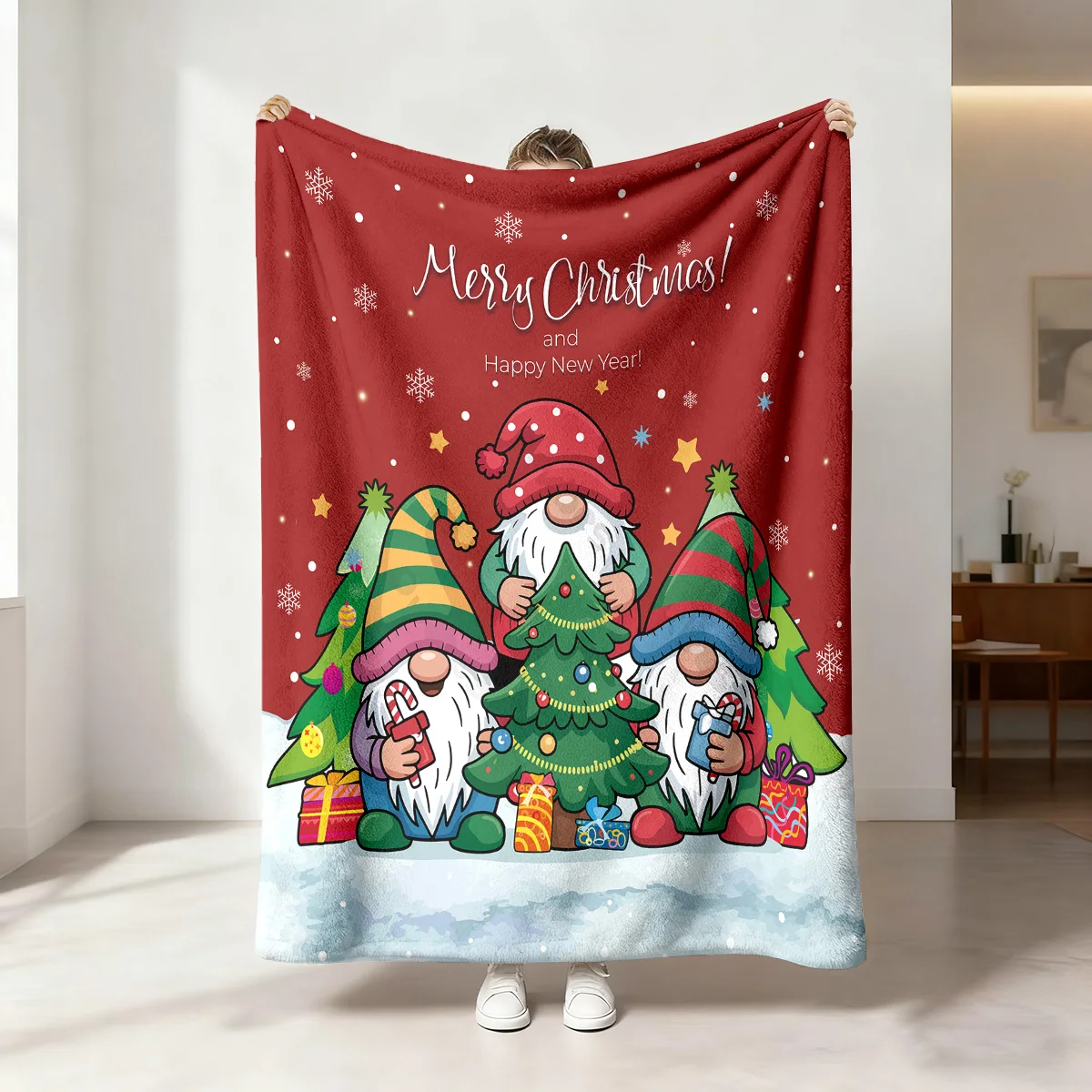 قطعة واحدة من بطانية الفانيلا بطباعة عفريت كرتونية لعيد الميلاد 230 جرام بأحجام متعددة، بطانية قيلولة غير رسمية ناعمة ومريحة، قابلة للغسل في الغسالة #6