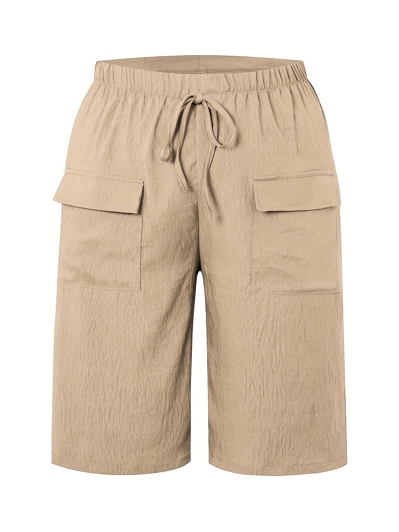 Plus Size Women's Beige Casual Drawstring Cargo Shorts Comfortable Summer Bottoms image 6