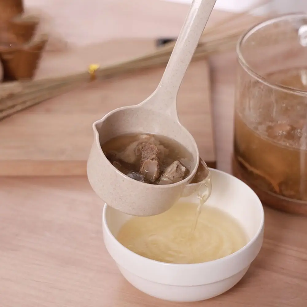 Handle Soup Spoon Soup Oil Separator Spoon Colander Spoon Filter Grease Spoon Wheat Straw Kitchen Gadgets Tableware Spoon