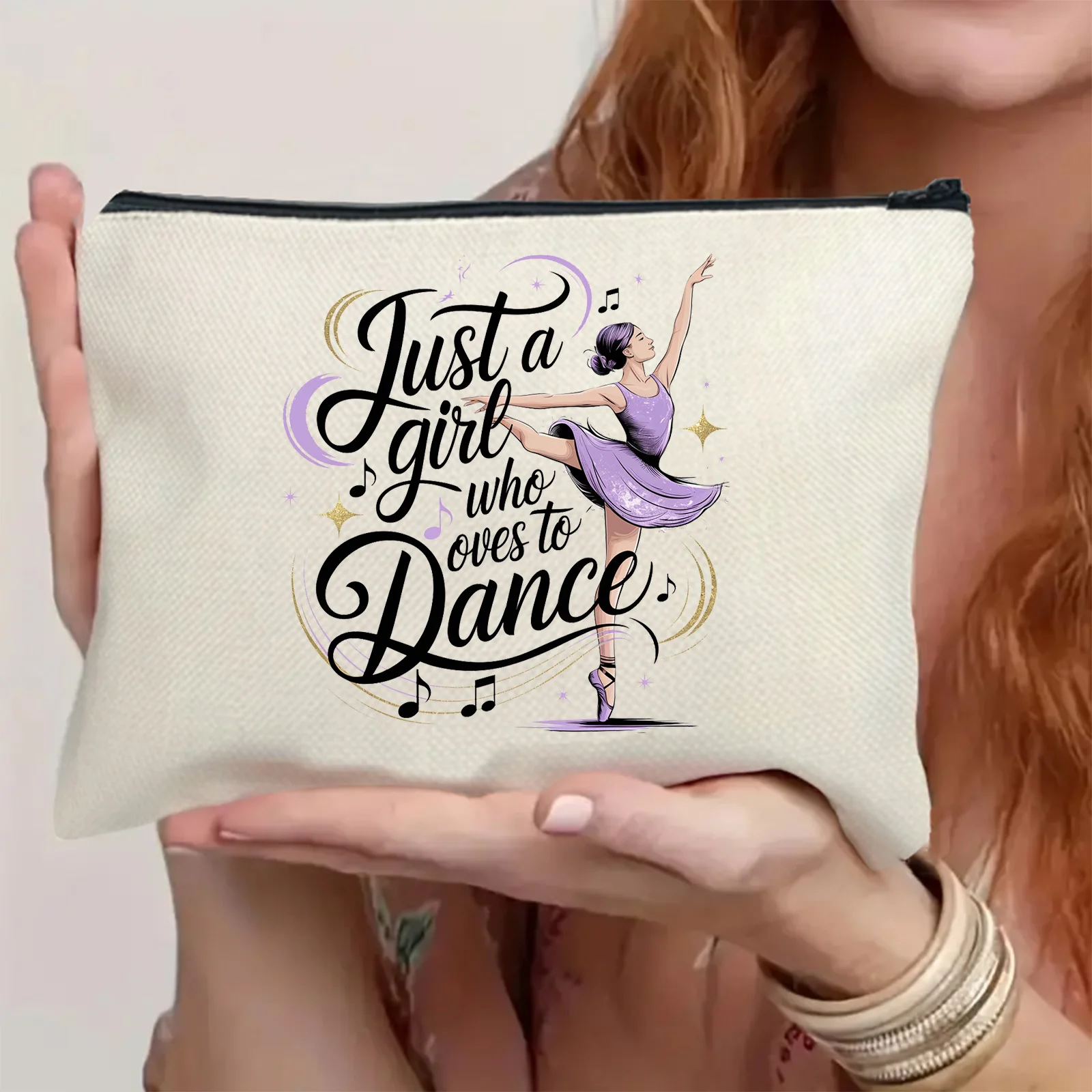 Bolsa de Maquiagem em Lona com Estampa 'Just A Girl Who Loves To Dance' - Leve, Dobrável, Resistente a Manchas com Fecho de Zíper, Presente Ideal