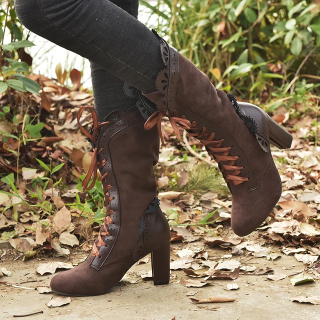 Women sexy lace up low heel warm boots sales
