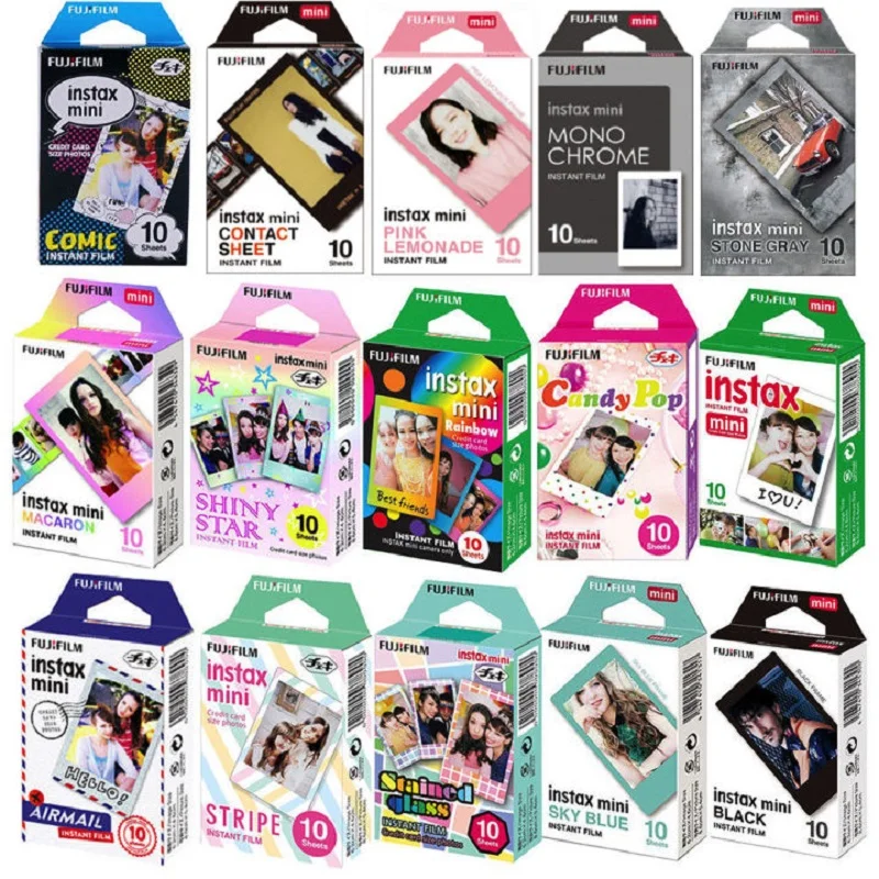 10-50 Sheets Fujifilm Instax Color Mini Film Instant Black Frame Macaron Rainbow Photo Paper for Mini 12 11 9 8 7s 70 50 90 SP-2