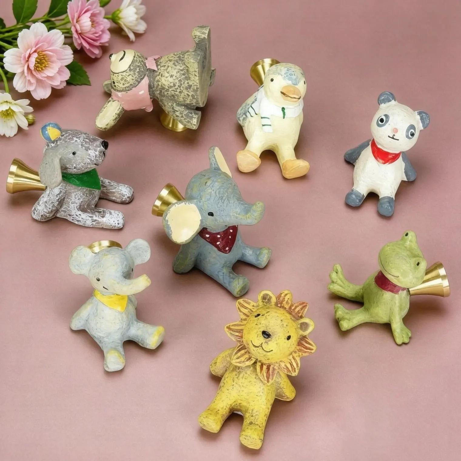 Hand-Painted Resin Cute Animals Cabinet Handles Creative Cartoon Darwer Knobs Home Decor Wardrobe Pulls for Children Brass base