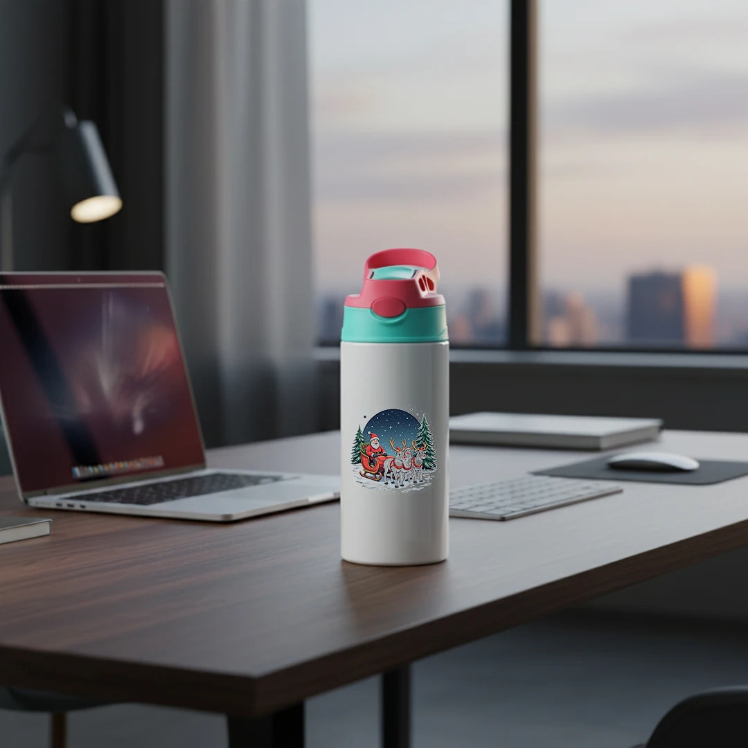 304 스테인리스 스틸 보온컵 + 만화 산타클로스 순록 일러스트 빨대컵 어린이 보온컵 필수 크리스마스 선물