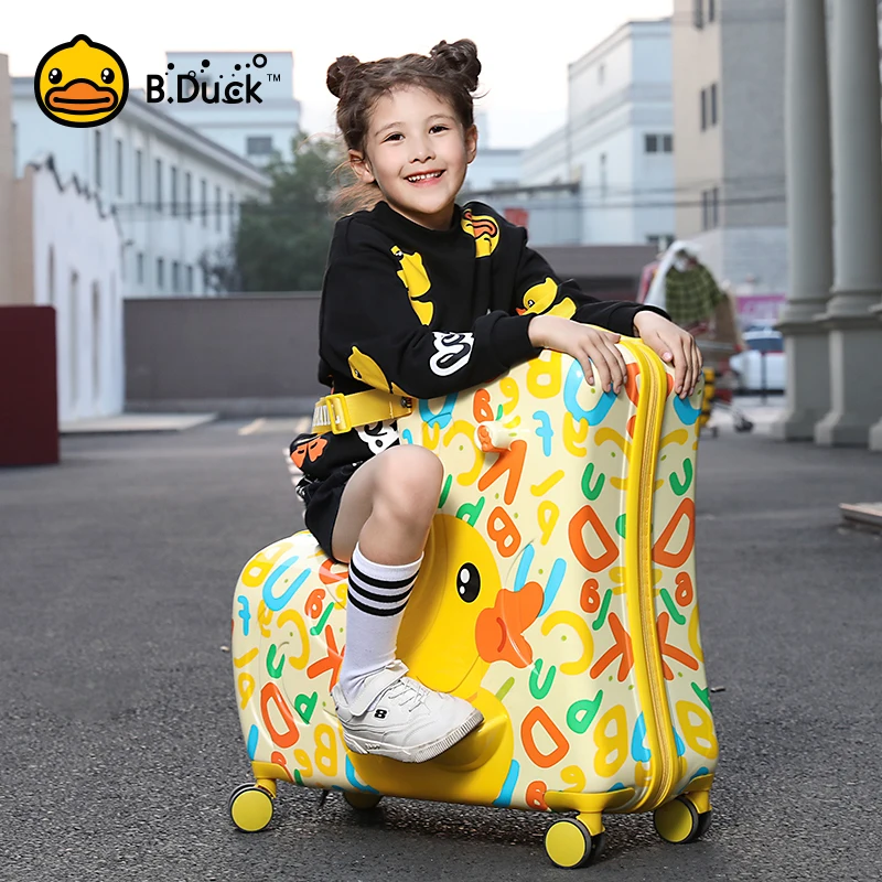 B.Duck 20” Kids Ride-On Suitcase, Travel Carry On Luggage With Wheels And Password Lock, Toddler Ride On Duck Trolley Toy