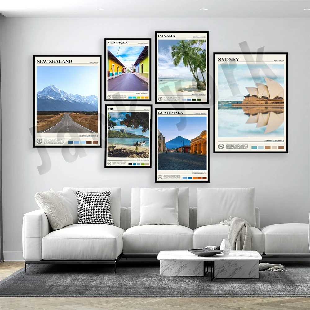 Australia Sydney Opera House, Melbourne, New Zealand, Oceania Guam, Fiji, Nicaragua, Panama Canal, San Salvador travel poster view 2