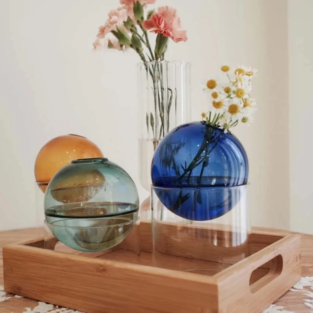 Nordic Colored Glass Vase Roun - Glass Vase Nordic 评论和价格