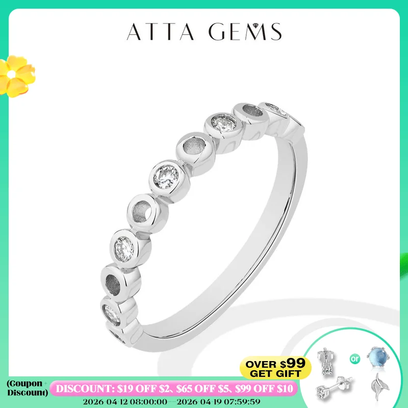 

ATTAGEMS Synthetic Moissanite Ring D VVS1 S925 Silver Semi-Eternity Stackable Hollow Out Rings for Women Classic Wedding Jewelry