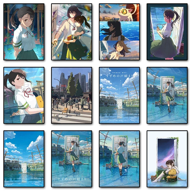 Canvas Painting Wall Art Suzume No Tojimari Anime Movie Poster Prints Boy Girl Dorm Pictures for Living Room Bedroom Home Decor