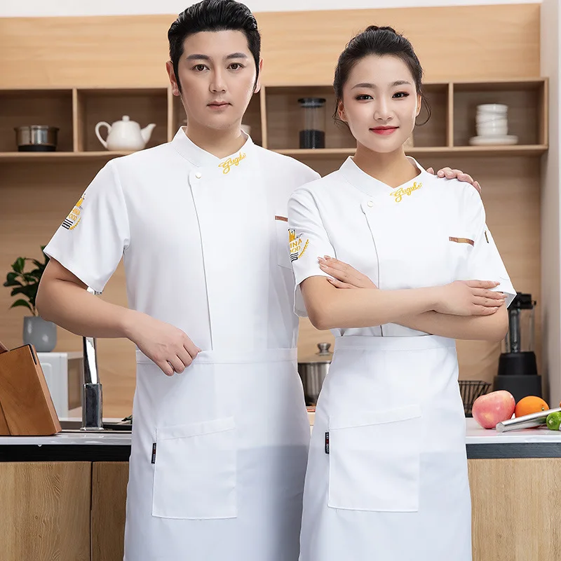 

Hotel chef work uniform, short-sleeved, men's, summer, breathable, lightweight, for dining, cafeteria, baking, white Restaurant