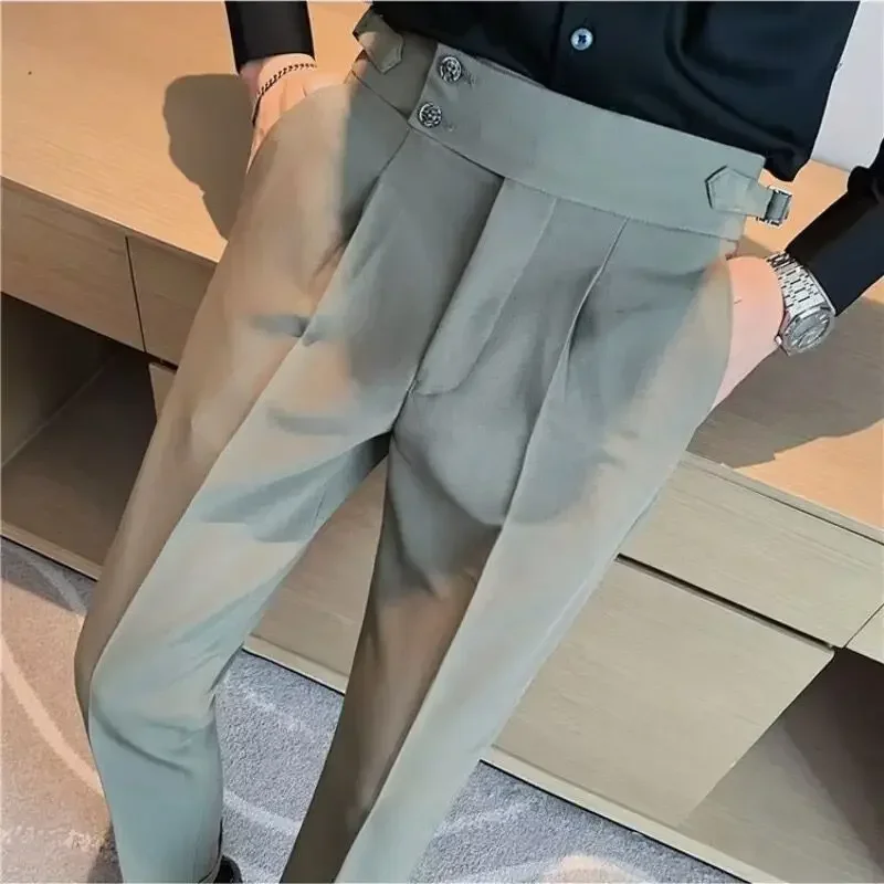 

British Business Casual Draped High-waist Trousers Men Solid Color Formal Pants Male Formal Office Social Suit Pants Y2k Kpop