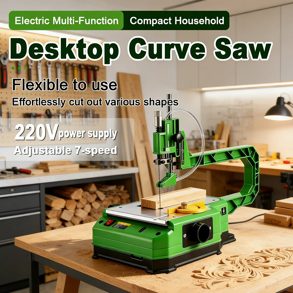220V Jigsaw Desktop Curve Saw Electric Multi-Function Scroll Saw for Straight Cutting, Trimming and Pattern Cutting