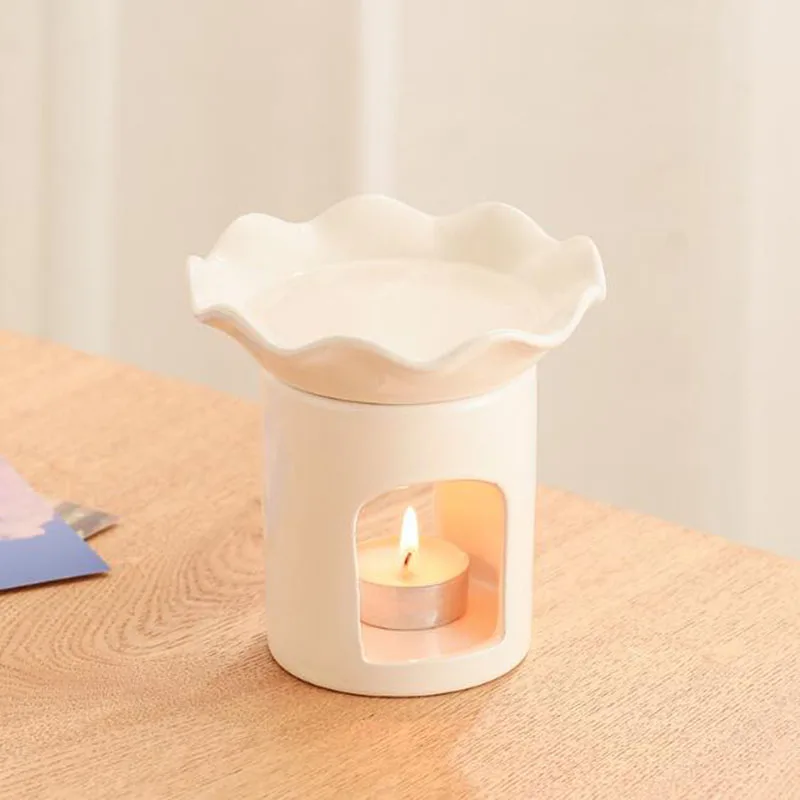 Beige Color Porcelain Sunflower Shape Bowl Censer Essential Oil Burner Candle Holder Indoor Use Home Decor