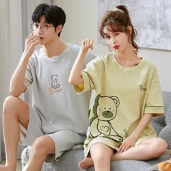 Korean Cotton Nightwear For Couples Soft Sleepwear Men and Women Sweet Pajamas Shorts Set Summer pijama hombres para mujer