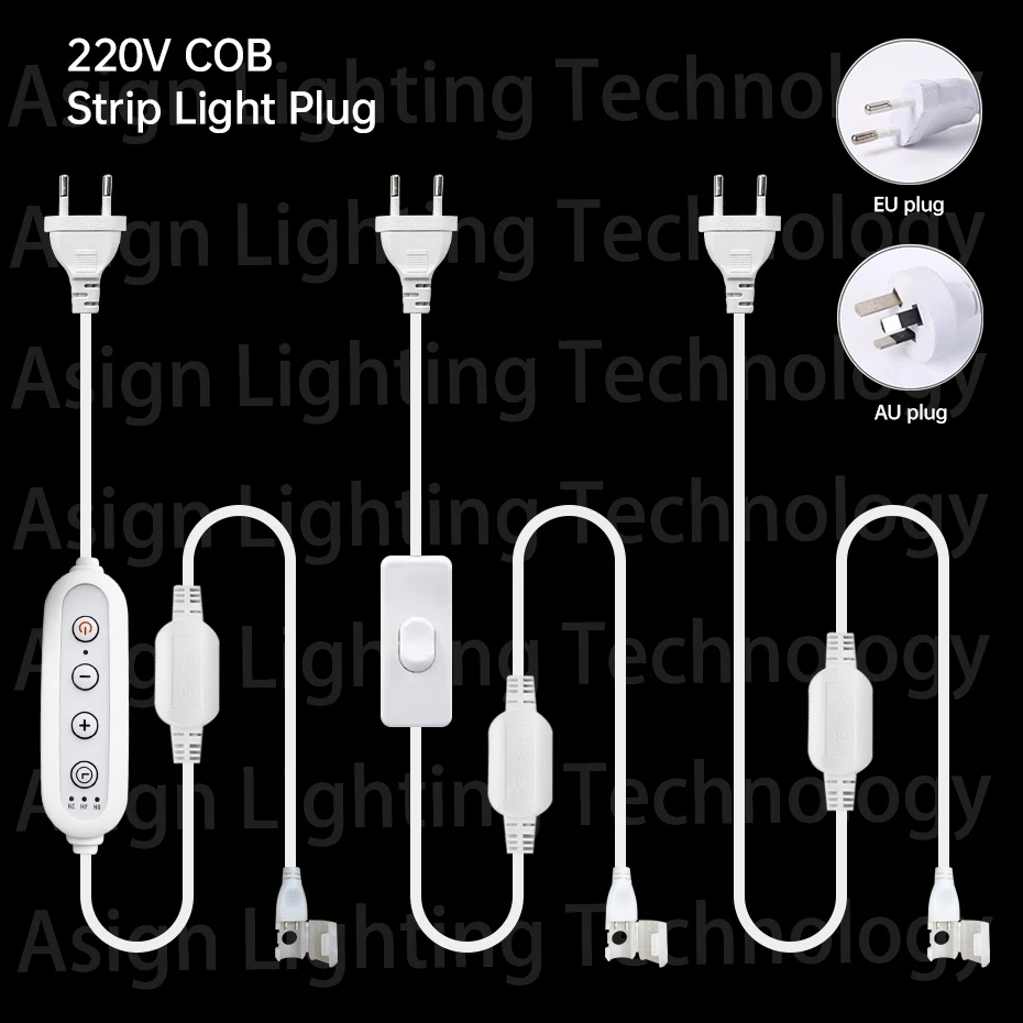 Plugue de Alimentação 220V para Fita COB com Interruptor ON/OFF e Dimmer de 4 Teclas para Conector de Acessórios de Fita de Luz COB sem Fio