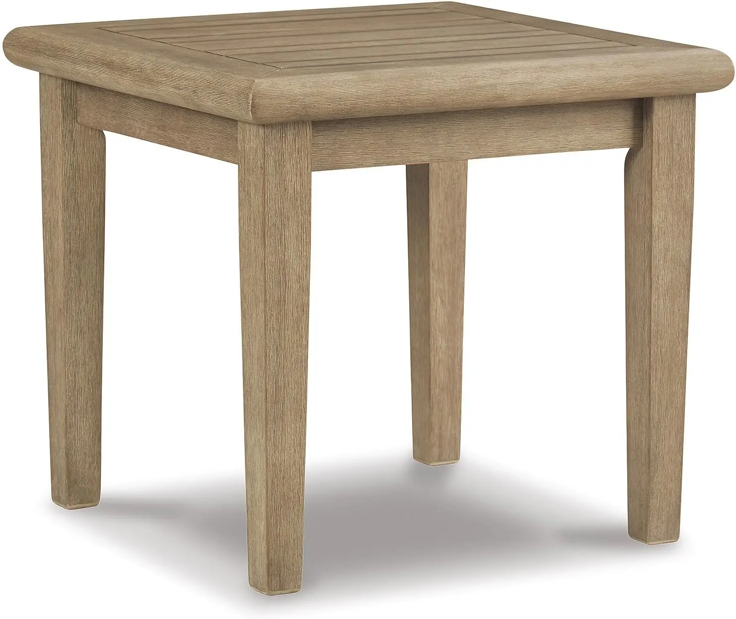 

Outdoor Square End Table with Slatting Design, Eucalyptus Wood Frame, 22" High, Grayish Brown