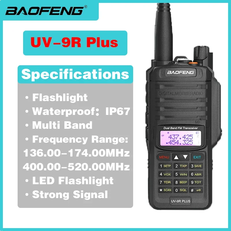 Baofeng UV-9R Plus اتجاهين لاسلكي تخاطب IP68 مقاوم للماء ثنائي النطاق 10 كجم طويلة المدى مصباح يدوي جهاز إرسال واستقبال محمول راديو الصيد