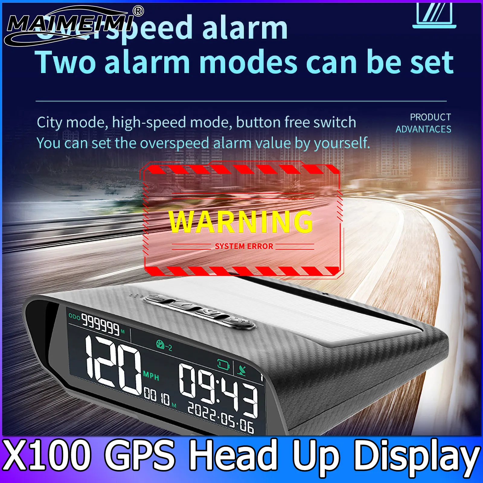 

﻿ X100 GPS HUD Multifunction Smart head-up display LCD Speedometer Solar Charging Odometer Altitude Gauge Car Electronics Meter