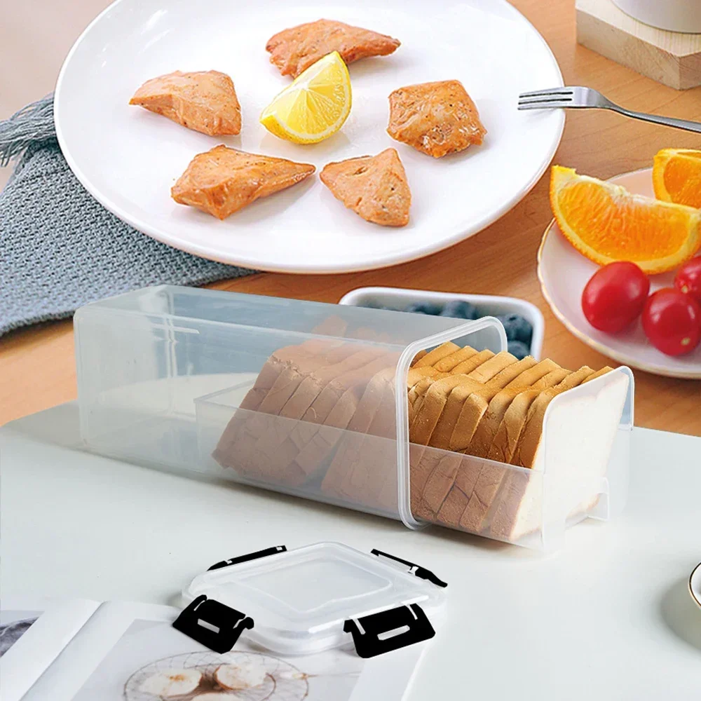 Rectangular with Handle Semi Transparent Cake Bread Container Packaging Box Dry Fresh Food Storage Tray Bread Rack Crisper Box