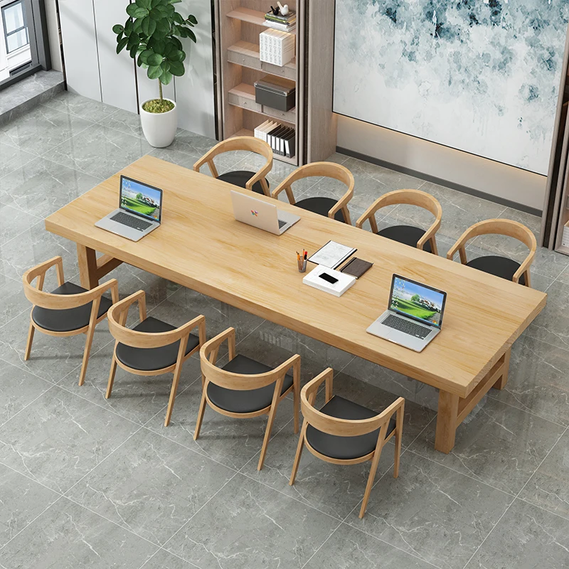 Solid wood conference table and chair combination log desk business negotiation table Modern minimalist library desk and chair