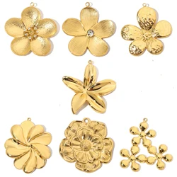 3pcs/Lot Stainless Steel Gold Color Flower Pendants Charms for DIY Fashion Jewelry Making Accessory Wholesale