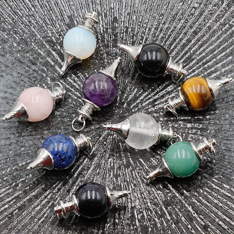 Chakra Natural Stone Crystal Pendulum Real Round Amethyst Pendant Detachable Pendulo for Dowsing Dinvination Healing Quartz X013