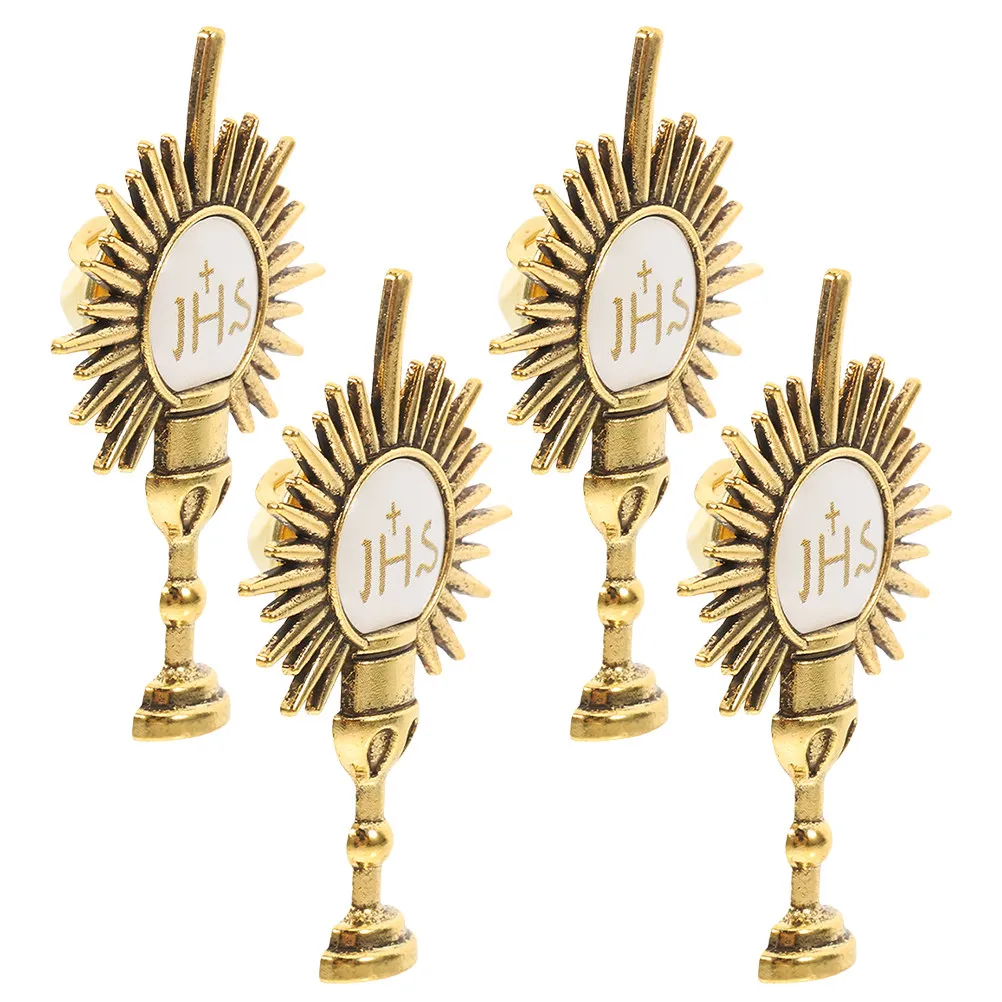 Juego de 4 broches religiosos con motivos de calice sagrado, para la primera comunión católica, con pinza para el cuello, hechos de aleación de zinc, para usar en ropa, bufandas, sombreros y mochilas.
