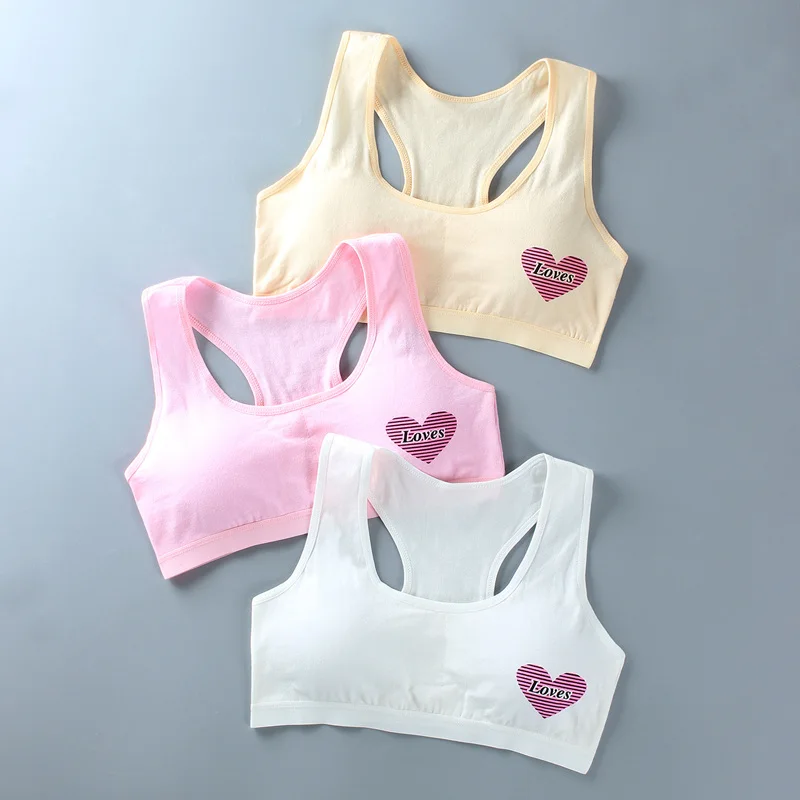 New Girl Bra LOVE Letter Pattern Developmental Training Bra Cotton Comfortable Girl Bra 8-16 Years Old Puberty Girls