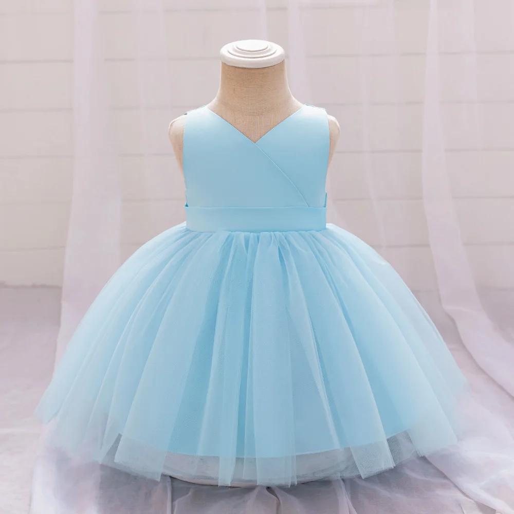 Infant Blue Maid Flash Wedding Dress Baby Girl Butterfly Party Gown Princess Dresses Toddler Flower Fluffy Clothes Girls NewWear