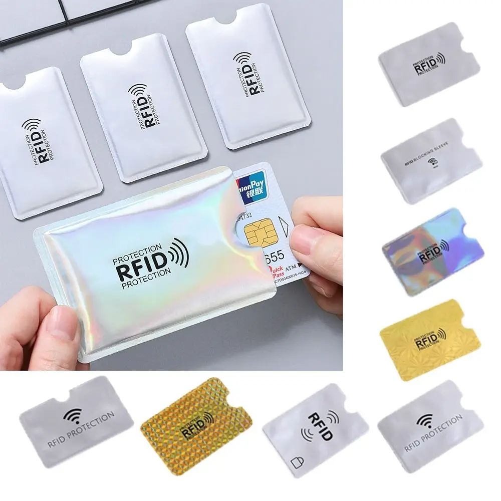 10 ชิ้น NFC Blocking Anti RFID ผู้ถือบัตรอลูมิเนียมฟอยล์ Reader ล็อค NFC Blocking Case Anti Theft Gold ID Card กล่องกลางแจ้ง