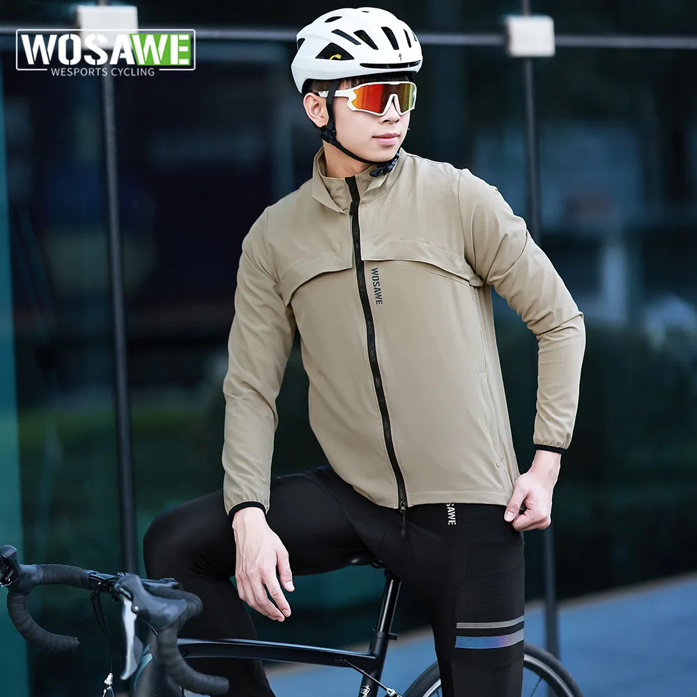 

WOSAWE Men Windproof Waterproof Ultralight Cycling Jacket MTB Bicycle Long Sleeve Windbreaker Detachable Hat Bike Coat