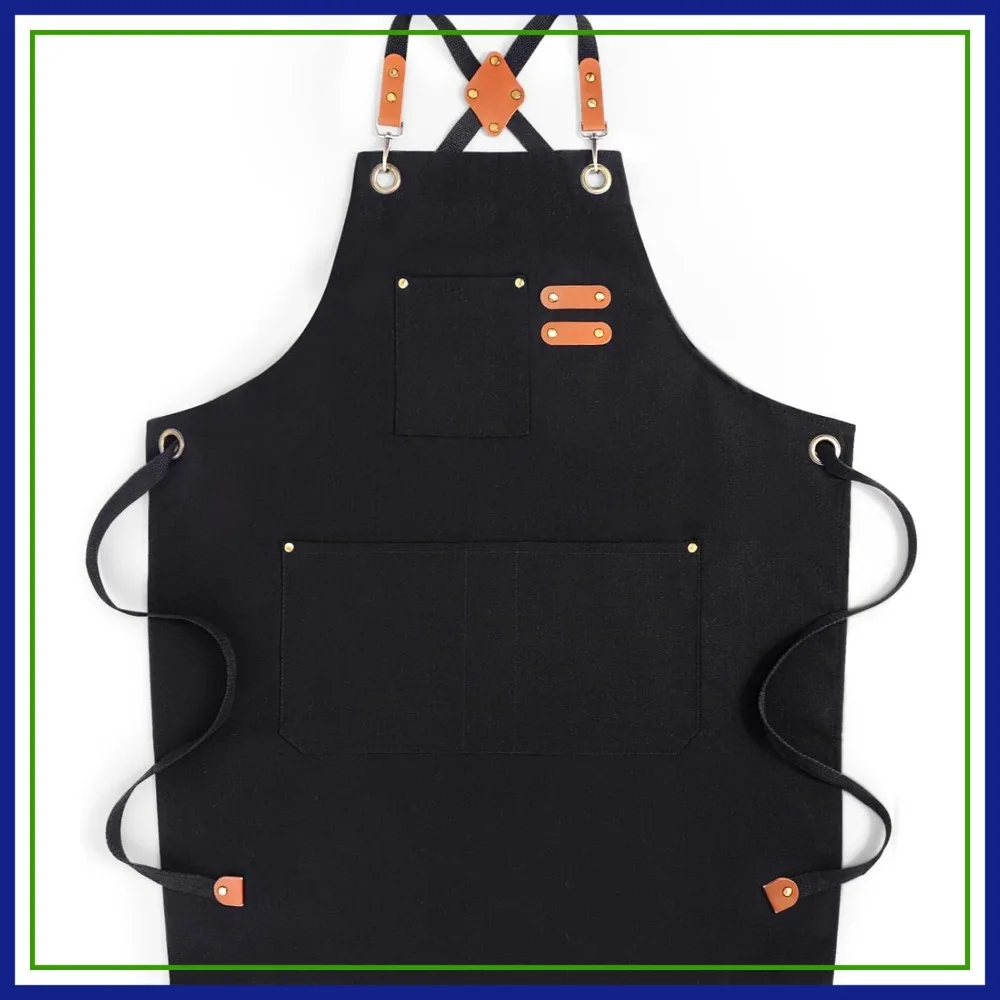 

Chef Aprons for Men Women with Large Pockets, Cotton Canvas Water Repellent Kitchen Apron
