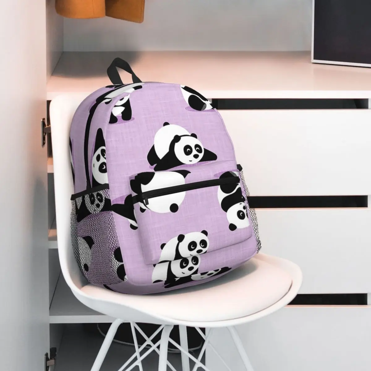 Cute Pandas On Purple Backpack Daypack Large Capacity Children BookBag School Bag Shoulder Bags for Men Women