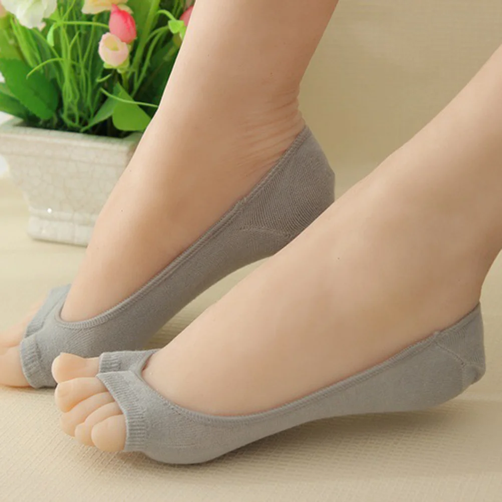 6 Pairs Invisible Peep Toe Socks Non-slip Heel Grip Low Cut Ankle Liner Aloe Fiber Toeless Socks ( & Grey & Light P